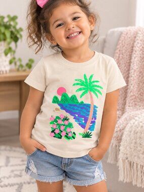 Cat & Jack Toddler Girls Tropical Beach Graphic Tee Shirt 3T Short Sleeve NWT